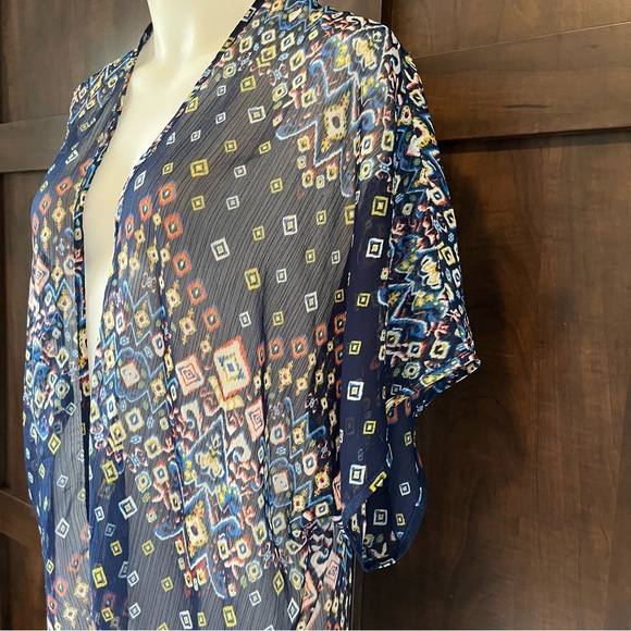 ANNIANNA Sheer Patterned Shawl/Kimono Top, Blue/Multi-colour, S - Picture 7 of 10